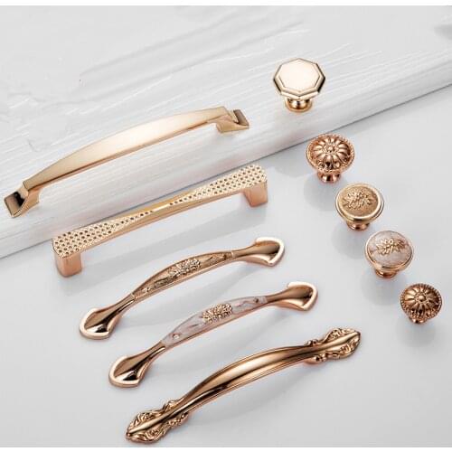 Champagne Gold Door Handles Zinc Alloy Cabinet Handle Drawer Knobs European Wardrobe Pulls Kitchen Handle Furniture Hardware