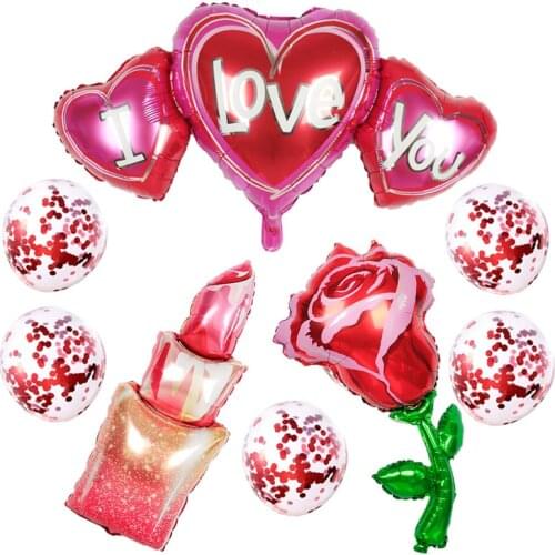 1set I Love You Wedding Heart Mylar Foil Balloons Birthday Party Decorations Kit Valentines Day Latex Balls Bridal Shower Toys