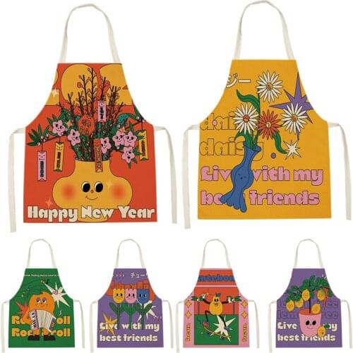 1 Piece Floral Pattern Vase Printing Sleeveless Apron ChildrenS Home MenS And WomenS Anti-Fouling Apron Kitchen Bib Pinafore