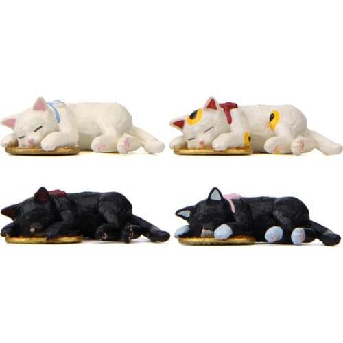 1Pc Creative Lovely Sleeping Lucky Cat White Black Kitten Miniature Figurine Toy Action Figures Decoration Toys for Kids Gift