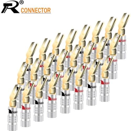 100pcs Y/U Type Nakamichi BANANA PLUGS Brass Gold Plated Banana Male Connector
