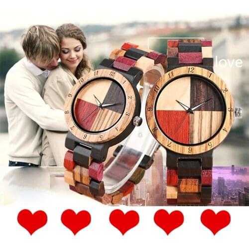 4 Colors Stitching Cross Wood Watch Adjustable Mixed Color Band Quartz Watch Clock Male Hour Retro Wristwatch Lovers Watch Gifts