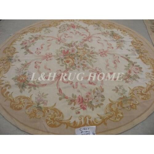 Free shipping 8'X8' Round French Aubusson Roses Wool Needlepoint Area Rug New Store Openning