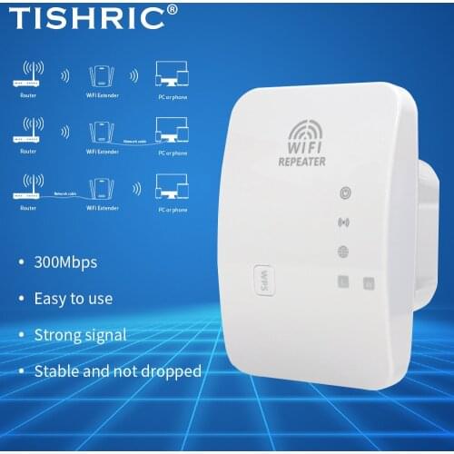 TISHRIC Wireless Wifi Repeater Wifi Extender Router 300Mbps Wi-Fi Signal Amplifier Wi Fi Booster 2.4G Network Extender Router