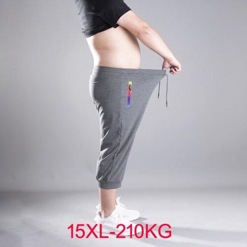 Summer men sweatpants sports pants zipper plus size 13XL10XL 15XL Comfortable Breathable elasticity thin knee length pants 210KG