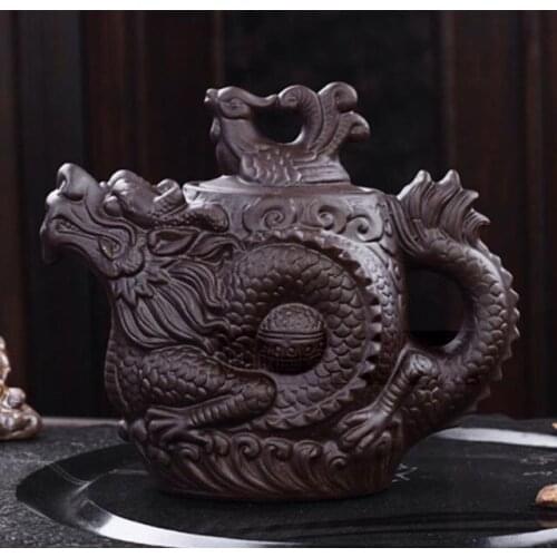 Tea Set Authentic Teasets 470ML Yixing Teapot Dragon& Phoenix Tea Pot, Purple Clay Teapot Yixing Tea Sets Tea Kettle