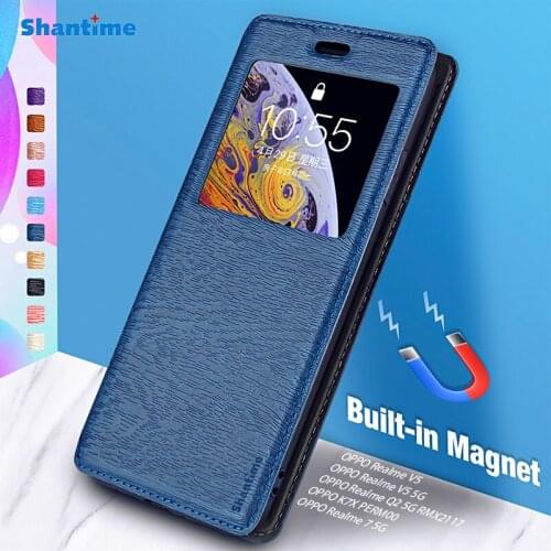 For OPPO Realme V5 5G Realme 7 5G Realme Q2 5G RMX2117 Case For OPPO K7X PERM00 View Window Cover Invisible Magnet and Card Slot