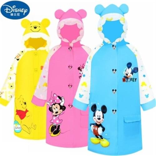 Disney Minnie Mickey Kids Raincoat Waterproof Inflatable Brim Rain Poncho Student Rainsuit Protective Covers Reflective Strip