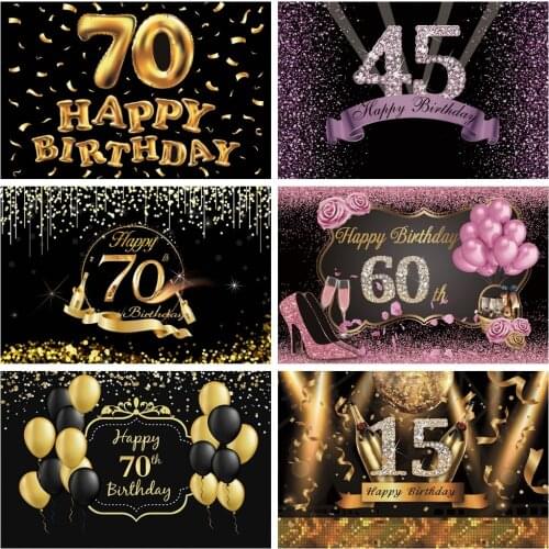 Laeacco 70th Birthday Photo Background Pink Golden Glitters Balloons Ribbons Flowers Custom Photography Backdrops Photo Studio