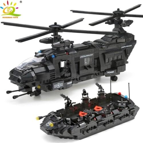HUIQIBAO 1351pcs Military Army Swat Police Truck Building Blocks Spaceship 8 Figures Helicopter City Bricks Toys for Children