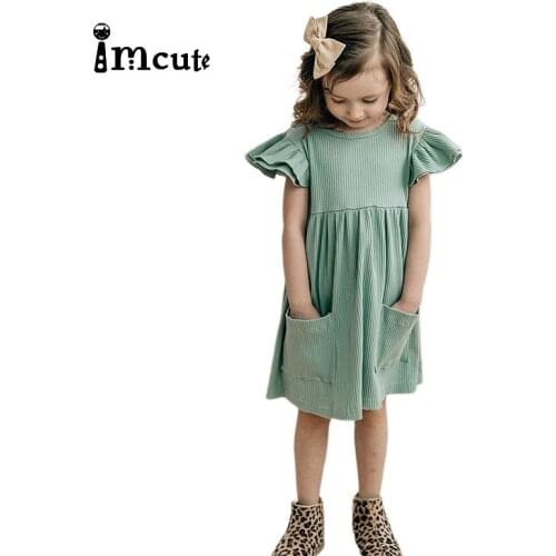 Imcute 2020 Summer Toddler Girl Dress Cotton Linen Kids Dresses for Girls Ruffles Children Slip Dress Fashion Girls Clothing