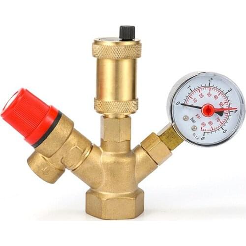 DN25 Boiler Valve Complete Pressure Relief Valve Air Vent Safety Valve With Pressure Gauge