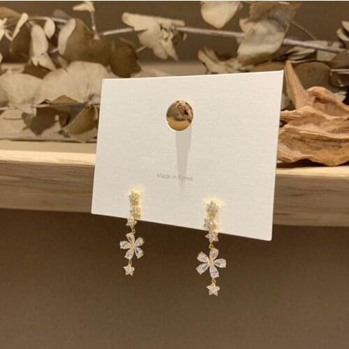 Korean New Fashion Jewelry Exquisite Cubic Zircon Branch Flower Drop Earrings for Women Gold Color CZ Crystal
