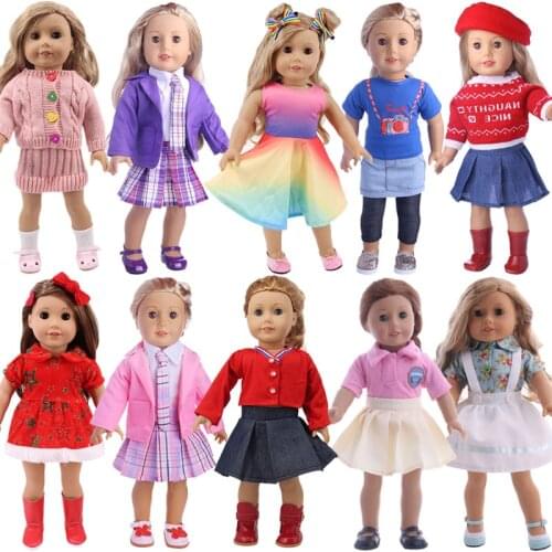 Doll Cartoon Clothes Uniform Sweater Dress For 18 Inch American Doll of Girl`&43 Cm Baby Reborn Doll Russia DIY Toy Freeshipping