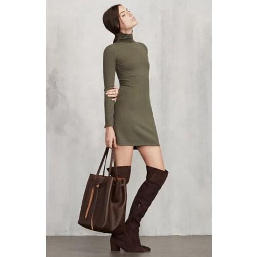 Summer New Commuter Womens Wear Army Green High-Land Long-sleeved Trimmed Dress