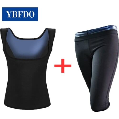 YBFDO Hot Womens Sweat Pants Fitness Vest Shapewear Set Sauna Suits Body Shaper Slimming Weight Loss Waist Trainer Corset