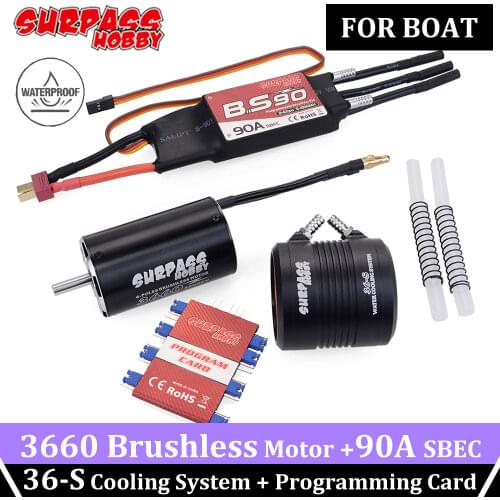 SURPASS HOBBY 3660 Boat Brushless Motor 90A SBEC 2-6S ESC Rc Water Cooling Jacket Programming Card Waterproof Finder Fish Boat
