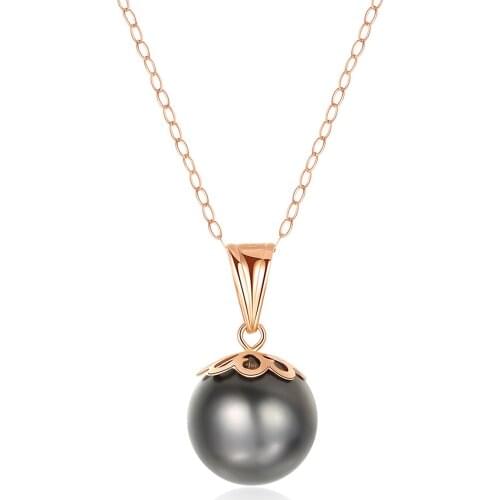 MetJakt 18k Gold Flashing O Clavicle Chain 9-10mm Tahitian Pearl Pendant Fashion Elegant Gorgeous Atmosphere Ladies Necklace