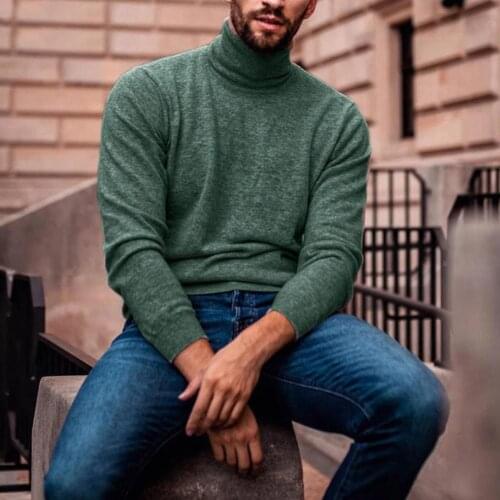 Men Solid Color Long Sleeve Turtle Neck Warm Knit Shirt Pullover Sweater Top