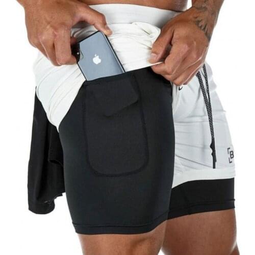 Mens 2 in 1 Security Shorts Mens Leisure Shorts Quick Drying Cool Gyms Shorts with Built-in Pockets Hips Hiden Zipper Pockets