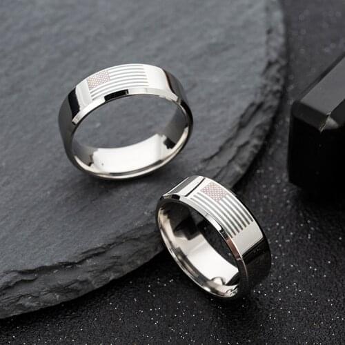 National flag Mens Simple Ring American Flag Pattern Stainless Steel Jewelry Accessories Stars and Stripes Top Jewelry