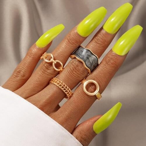 HuangTang Boho Black Dripping oil Finger Rings Sets for Women Trendy Hollow Leaf Geometric Joint Rings Jewelry Party 4pcs/set