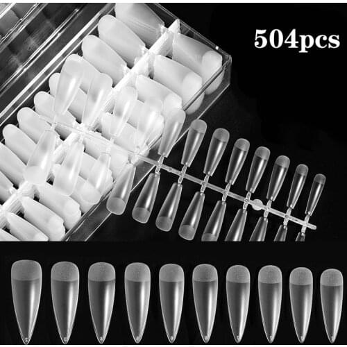 New 504pcs/Boxed Professional Fake Nails Long Ballerina Half French Acrylic Nail Tips Frosted Non-marking Water Drop False Nails