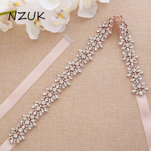 Rose Gold Diamond Wedding Belts Crystal Bridal Belt Rhinestones Flower Bridal Sash For Wedding Accessories Belt ZZY165RG