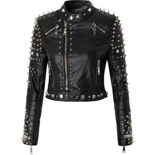 Autumn spring Leather Jacket Short Rivet female Punk Style thin Motorcyle Jackets Coat Y645