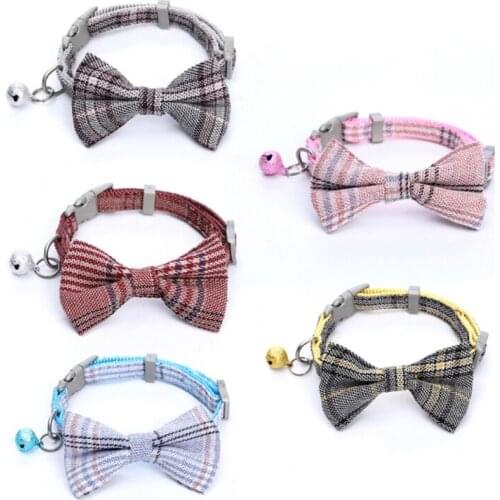 Plaid Dog Cat Collar With Bow Tie Adjustable Cat Cotton Bowtie Pet Buckle Collars For Cats And Small Dogs Chihuahua