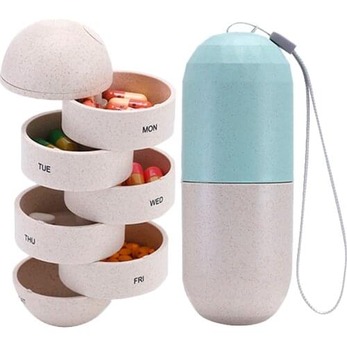 Portable Design Multi-functional Weekly Pill Candy Organizer Grain Fiber Pill Box Travel 7 Day Pill Case Waterproof