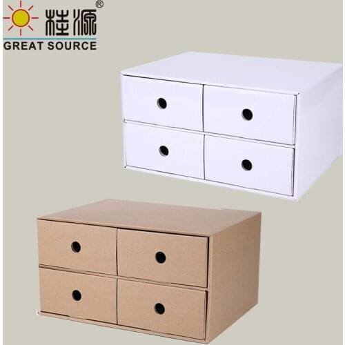 4 Drawers Storage Composable Cabinet Office Corrugate Foldable Home Storage Kraft Paper Environment Friendly(2PCS)