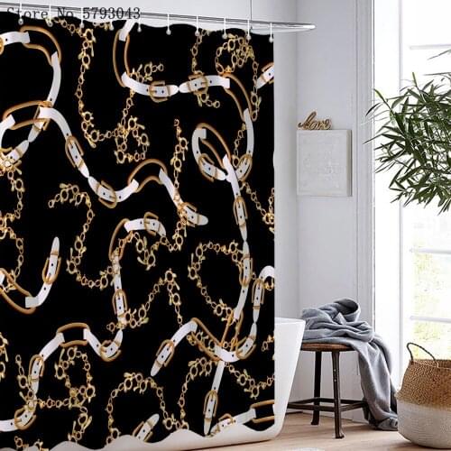 Euporean Pattern Shower Curtain 3D Print Metal Chain Waterproof Shower Curtain Home Retro Washable Bathroom Curtain Decor