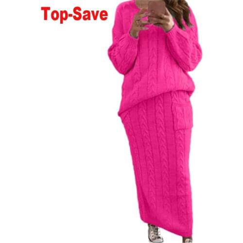 Fashion Streetwear Ribbed Knitted 2 Piece Outfits Full Sleeve Sweater Matching Set Plus Size Skirt Elegant Casual Fall Clothing