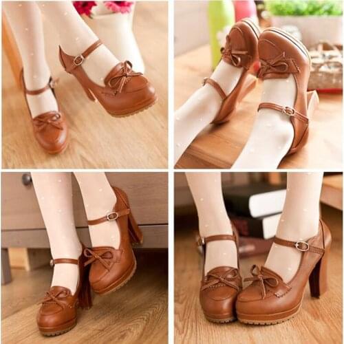 Japanese Sweet Lolita Shoes Elegant Vintage Princess Bowknot Korean Harajuku Style Heavy-Bottomed High-heeled Lolita Shoes