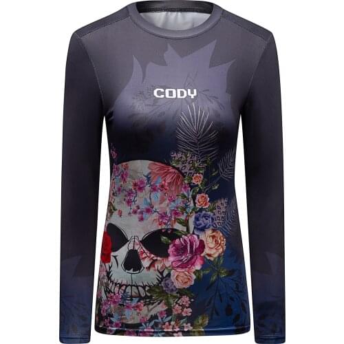 Cody Lundin Long Sleeve T shirts Compression Tops For Women High Quality Tight Tees Female 3D Printed O-neck Flower Design