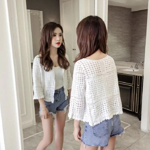 Thin Film is Hollow-Out Sweater With Short Coat Female Summer Wind Points Small Sleeve Lace Shawl Cardigan Holiday