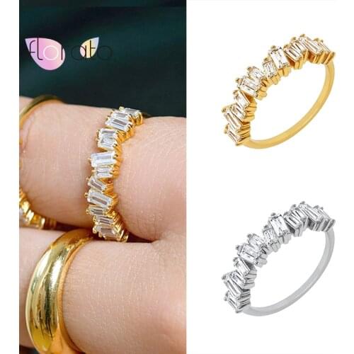 Plated 24K Gold/925 Silver Crystal Ring Zircon Engagement Wedding Band Rings for Women Finger Ring Party Jewelry Gift