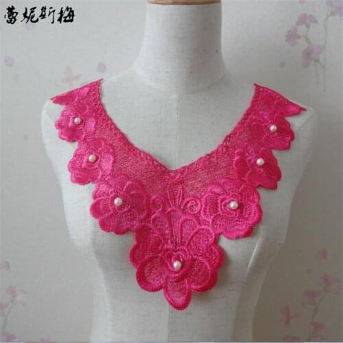 10Piece 4Colors 31X31cm Polyester Beaded Floral Flower Motif Venise Lace Collar Trim Lady Dress Decoration YL0011