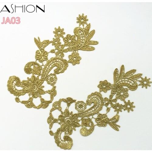 10 Mirror Pair Venise Lady Dress Sewing Gold Flower Floral Lace Trims Applique patch LP-JA03