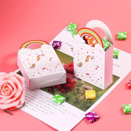 50pcs Unicorn Rainbow Paper Candy Bag Sweet Candy Paper Box Wedding Candy Boxes Chocolate Gift Treat Boxes Gift Box Party Favors