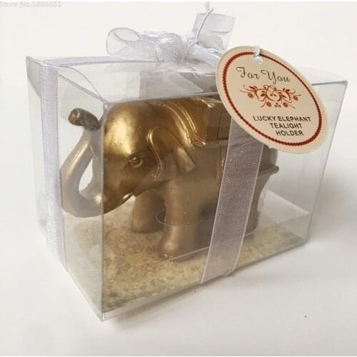 50pcs Christmas Gift Personalized Stickers Resin Golden Elephant Tealight Candle Holder Anniversary Party Favors Wedding Toys