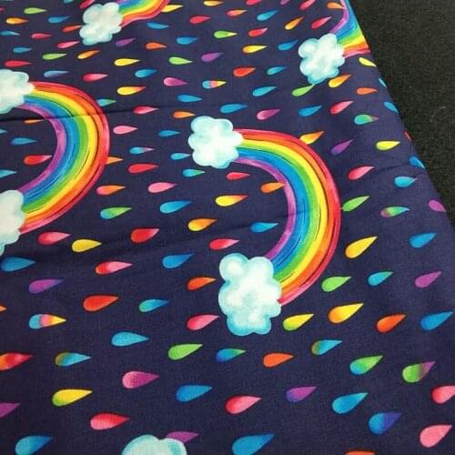 50x105cm Navy Blue Colorful Rainbow Clould Rain Printed Cotton Fabric Printed Cotton Fabric Weather Fabric Patchwork Cloth Bag P