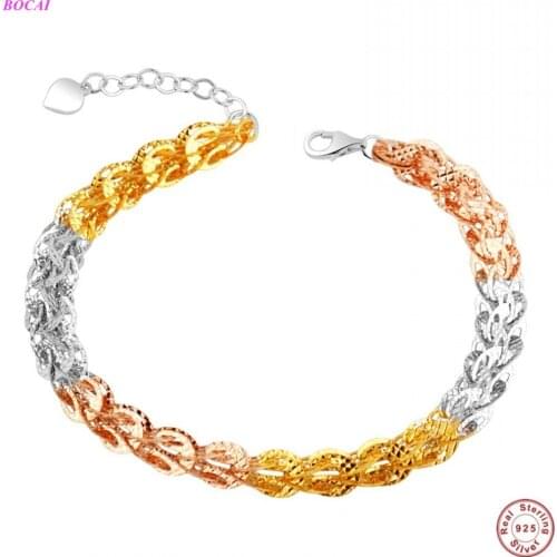BOCAI Solide S925 Sterling Silver Bracelet Phoenix Tail Jewelry Simple Fashion Thai Silver Hand String For Girlfriend Women