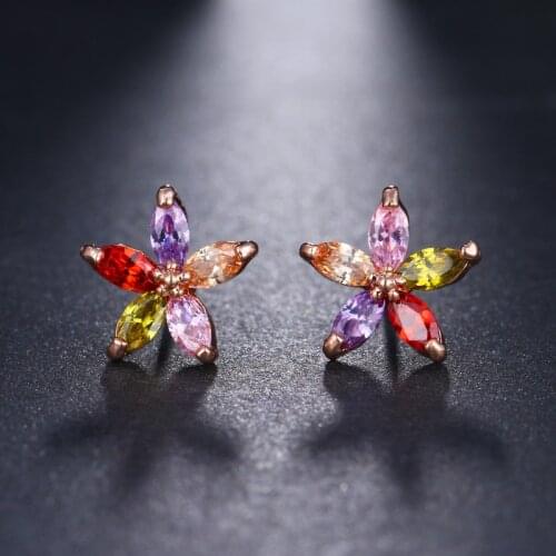 Bettyue Brand Fashion Cute AAA Multicolor Zircon Flower Shape Rose Gold Color Jewelry EarringsFor Woman Wedding Party Gift