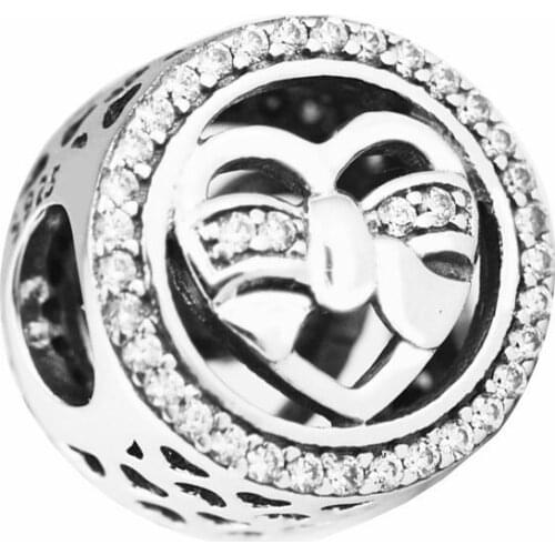 Clear CZ Loving Ties Crystal Beads for Charms Bracelets Sterling Silver 925 Jewelry Bow Heart Charm Beads for Jewelry Making