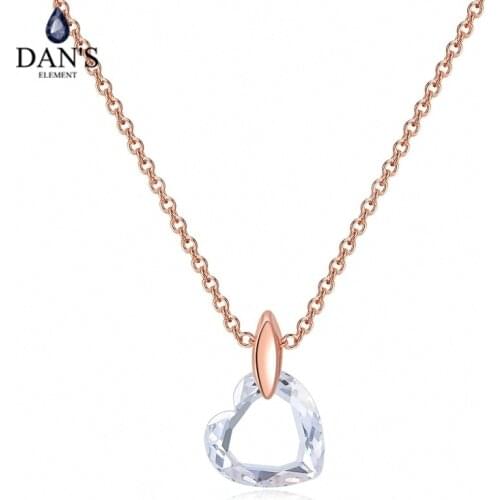 DANS ELEMENT Clear Heart-cut AAA Cubic Zirconia Pendant Necklace For Women Rose Gold Color Fashion Jewelry Gift DEN126