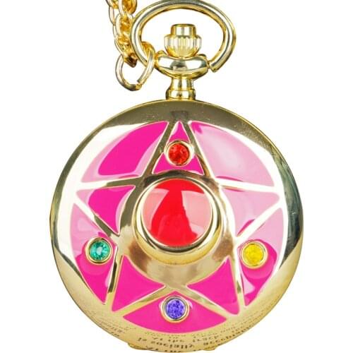 Golden Anime Cosplay Necklace Sailor moon pocket watch steampunk watch with chain pendant relogio masculino CF1028