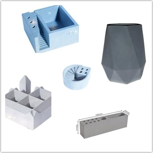 Decorating Clay Pot Mould Desktop Storage Box Pen Holder Cemen Molds Concrete Flowerpot Stationery Cards Holder Silicone Mold