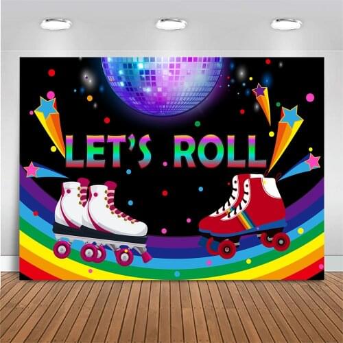 Let‘s Roll Theme Party Backdrop Neon Lights Skate Shoes Rainbow Photography Background Birthday Party Photo Background Photocall